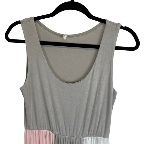 Pink Blush Gray Pink and White Colorblock Scoop Neck Maxi Maternity Dress Large - Picture 3 of 11